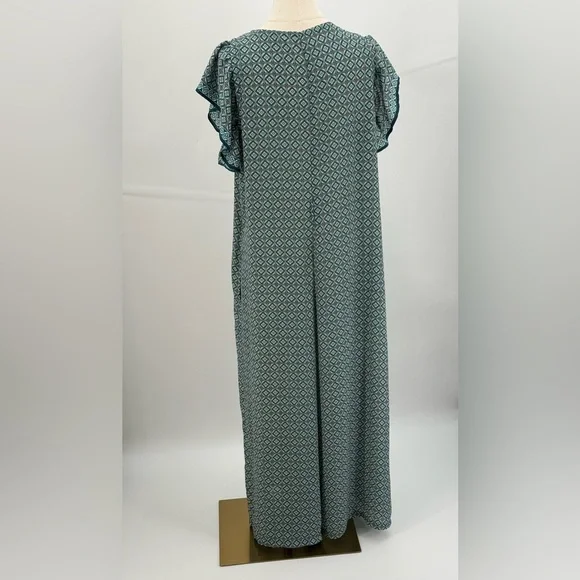 Max Studio Teal Geometric Print Flutter Sleeve Boho Wide Leg Jumpsuit Size XL - Picture 10 of 14